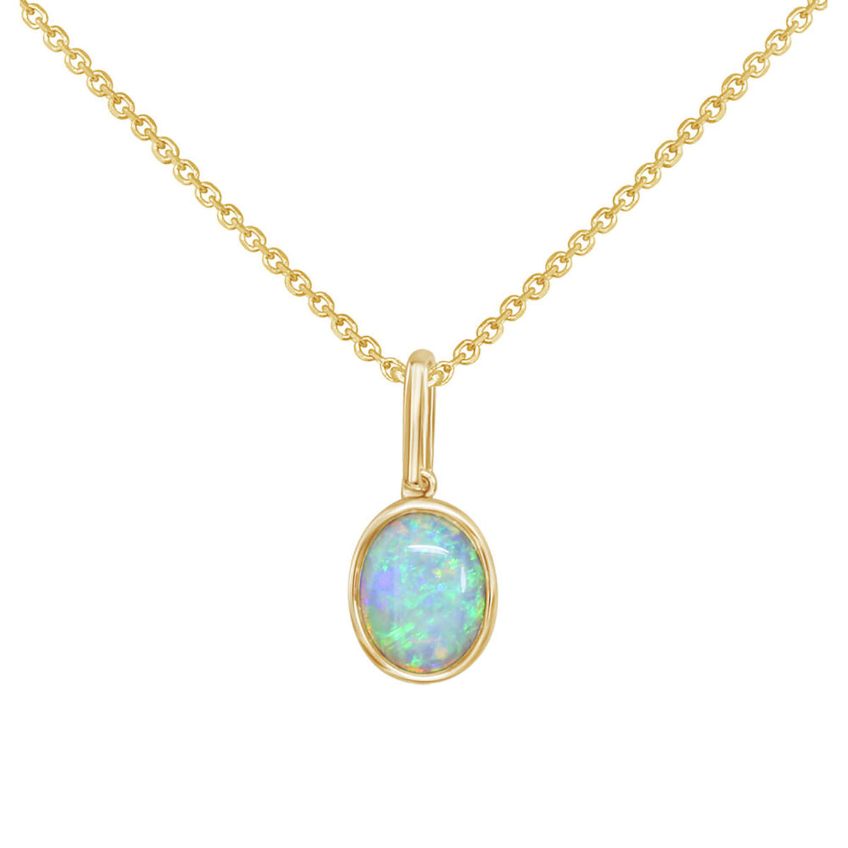 14K White Gold Oval Australian Opal and Diamond Pendant - Josephs Jewelers